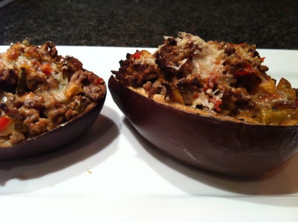 Gevulde aubergines met rozijnen en gehakt (GV – LV – CD)