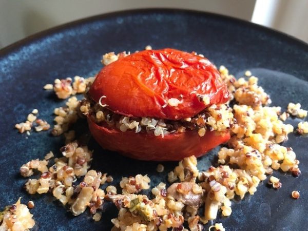 Oventomaten met quinoa, champignons en feta (VEG – GV)