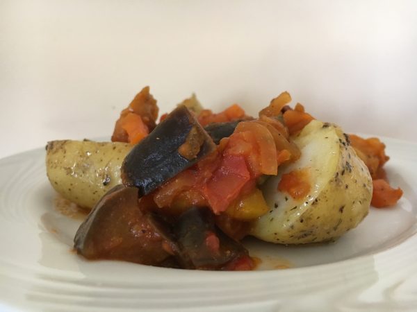 Ratatouille “Oriental” met krielaardappelen (GV – LV – VEG – CD)