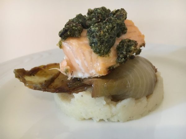 Zalm met kruidenkorstje, witloof en knolselderpuree ( GV – LV – CD )