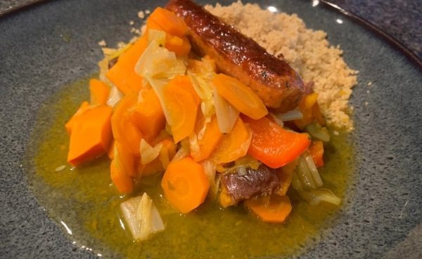 Couscous met pompoen, citroen en veggy merguez (VEG)