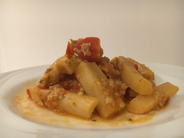 Kip met gebakken schorseneer, tomaat en quinoa (GV – LV)