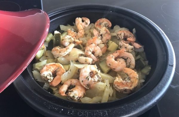 Tajine met scampi, venkel, courgette & sinaasappel (LV – GV)
