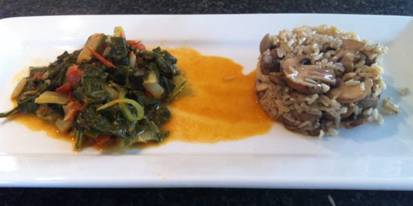 Romige warmoes met tomaten en champignonrijst (GV – LV – VEG)
