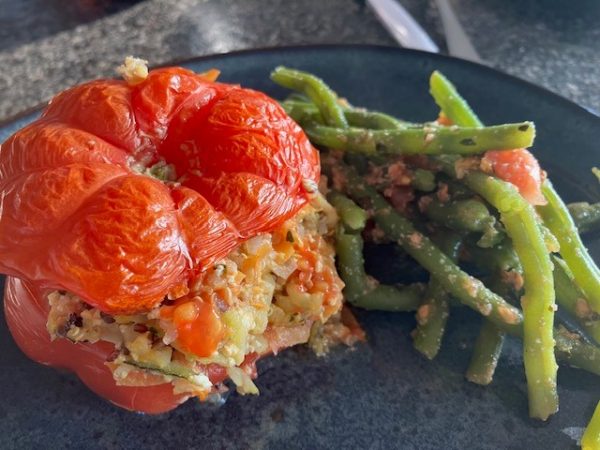 Oventomaten met quinoa en sperziebonen