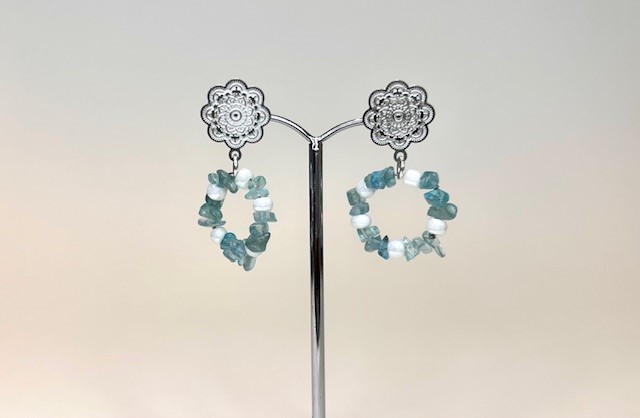 Blauwe apatiet ketting & oorringen set - Afbeelding 2