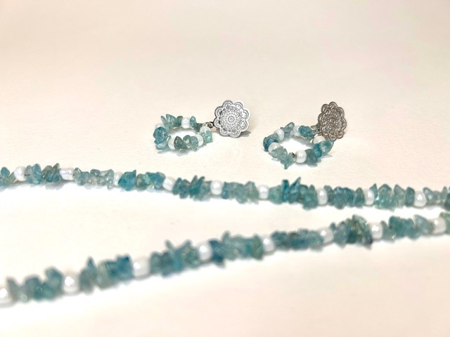Blauwe apatiet ketting & oorringen set - Afbeelding 3