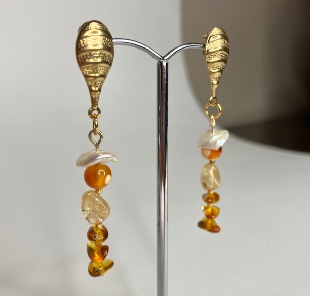 Amber, citrien & vuuragaat oorringen
