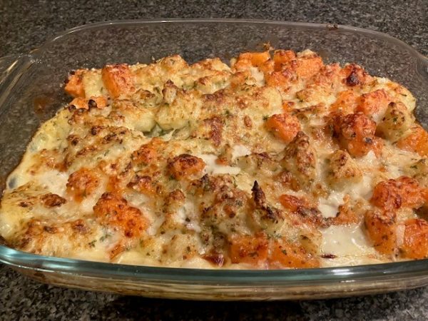 Gratin van zoete aardappel & bloemkool