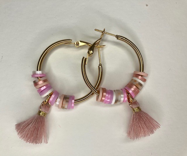 Katsuki kralen oorringen roze, paars & beige (medium)