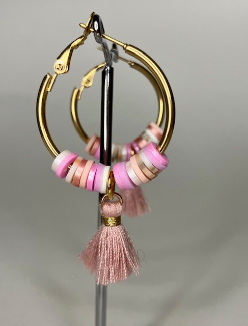 Katsuki kralen oorringen roze, paars & beige (medium) - Afbeelding 2
