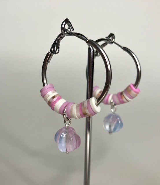 katsuki oorringen roze & beige (zilver - medium) - Afbeelding 3