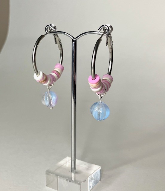 katsuki oorringen roze & beige (zilver - medium) - Afbeelding 2