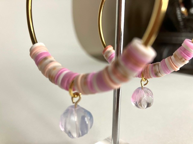 Katsuki oorringen roze met Tsjechisch glas (large) - Afbeelding 2