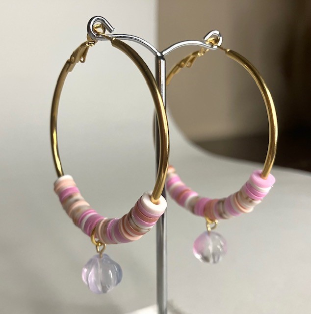 Katsuki oorringen roze met Tsjechisch glas (large)