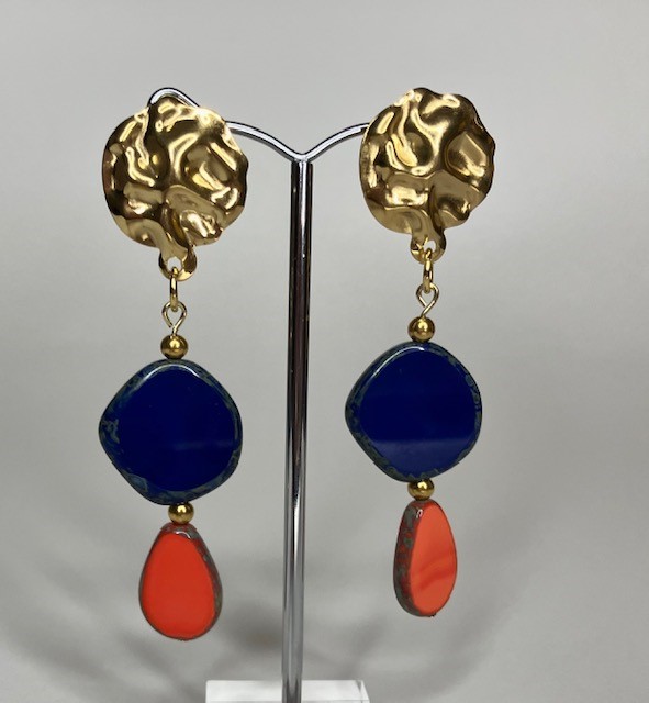Tsjechisch glas oorringen blauw/rood - Afbeelding 3